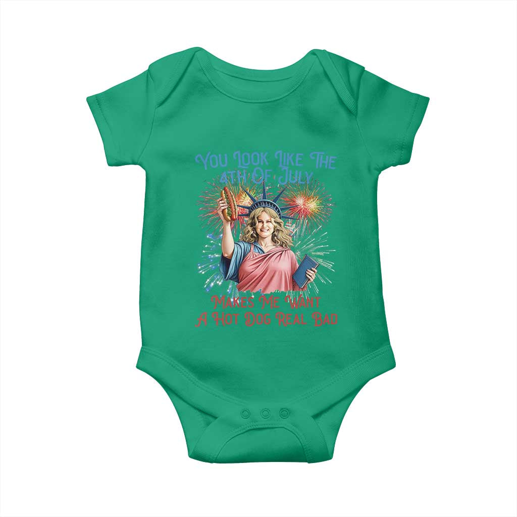 You Look Like The 4th Of July Makes Me Want A Hot Dog Real Bad Baby Onesie Funny 4th July Hot Dog Meme TS10 Irish Green Print Your Wear