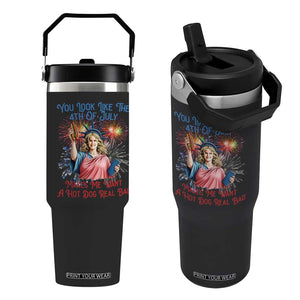 You Look Like The 4th Of July Makes Me Want A Hot Dog Real Bad Flip Straw Tumbler Funny 4th July Hot Dog Meme TS10 One Size: 30 oz Black Print Your Wear