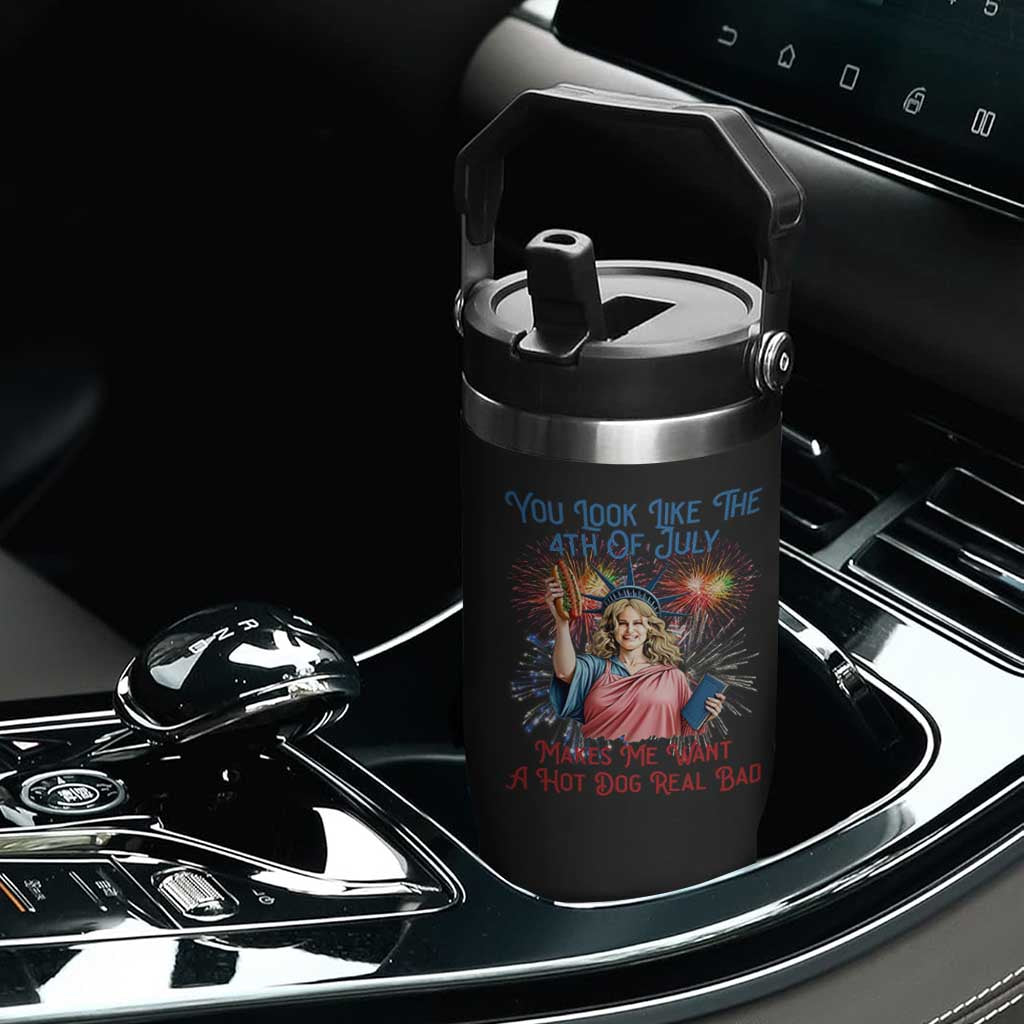 You Look Like The 4th Of July Makes Me Want A Hot Dog Real Bad Flip Straw Tumbler Funny 4th July Hot Dog Meme TS10 Print Your Wear