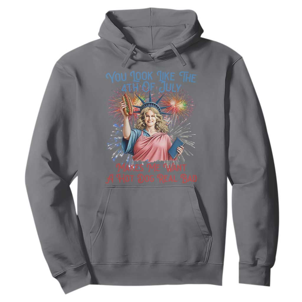 You Look Like The 4th Of July Makes Me Want A Hot Dog Real Bad Hoodie Funny 4th July Hot Dog Meme TS10 Charcoal Print Your Wear