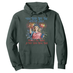 You Look Like The 4th Of July Makes Me Want A Hot Dog Real Bad Hoodie Funny 4th July Hot Dog Meme TS10 Dark Forest Green Print Your Wear
