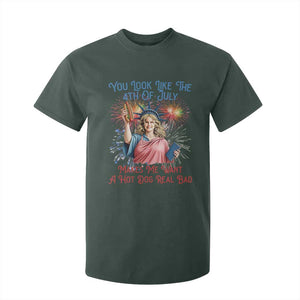 You Look Like The 4th Of July Makes Me Want A Hot Dog Real Bad T Shirt For Kid Funny 4th July Hot Dog Meme TS10 Dark Forest Green Print Your Wear