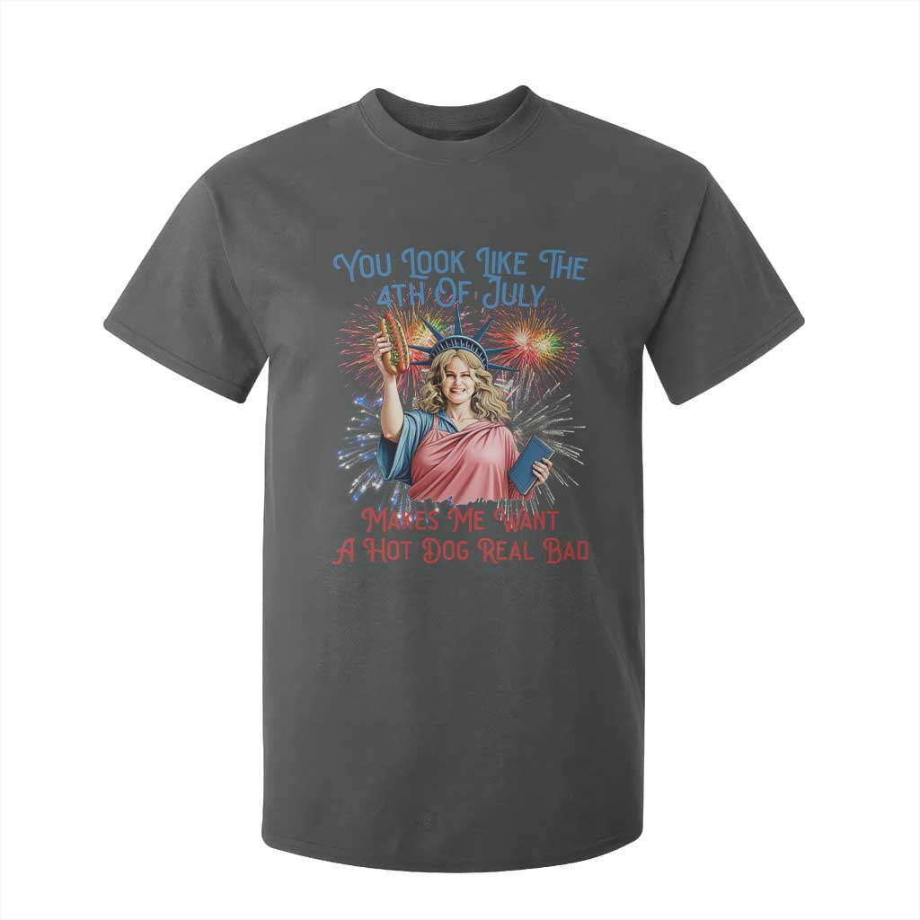 You Look Like The 4th Of July Makes Me Want A Hot Dog Real Bad T Shirt For Kid Funny 4th July Hot Dog Meme TS10 Dark Heather Print Your Wear