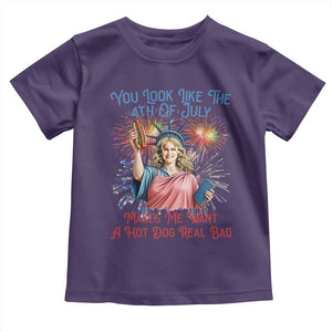 You Look Like The 4th Of July Makes Me Want A Hot Dog Real Bad Toddler T Shirt Funny 4th July Hot Dog Meme TS10 Purple Print Your Wear