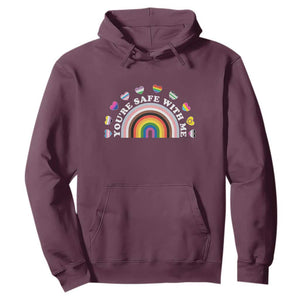 You're Safe With Me Hoodie LGBTQ Pride Ally Rainbow Heart TS11 Maroon Print Your Wear
