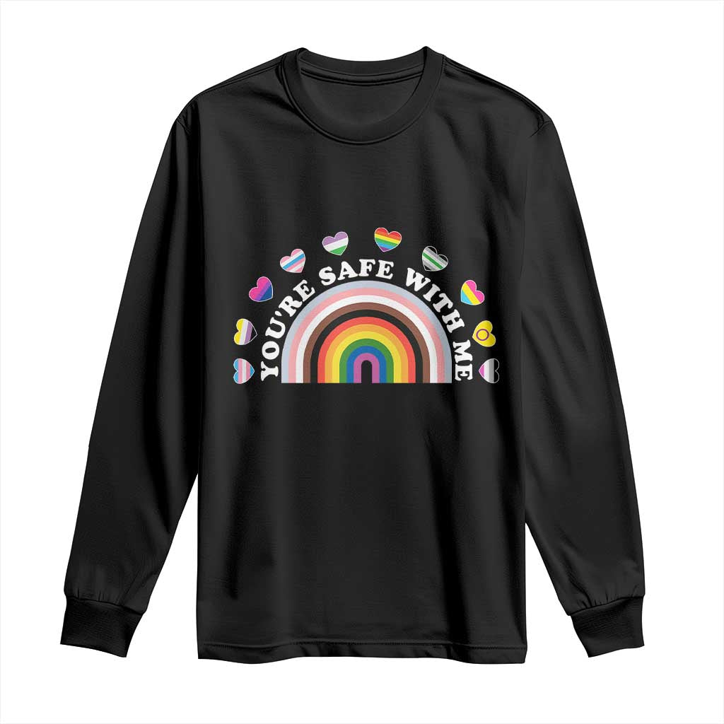 You're Safe With Me Long Sleeve Shirt LGBTQ Pride Ally Rainbow Heart TS11 Black Print Your Wear
