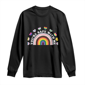 You're Safe With Me Long Sleeve Shirt LGBTQ Pride Ally Rainbow Heart TS11 Black Print Your Wear