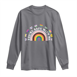 You're Safe With Me Long Sleeve Shirt LGBTQ Pride Ally Rainbow Heart TS11 Charcoal Print Your Wear