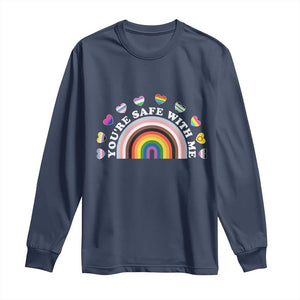 You're Safe With Me Long Sleeve Shirt LGBTQ Pride Ally Rainbow Heart TS11 Navy Print Your Wear