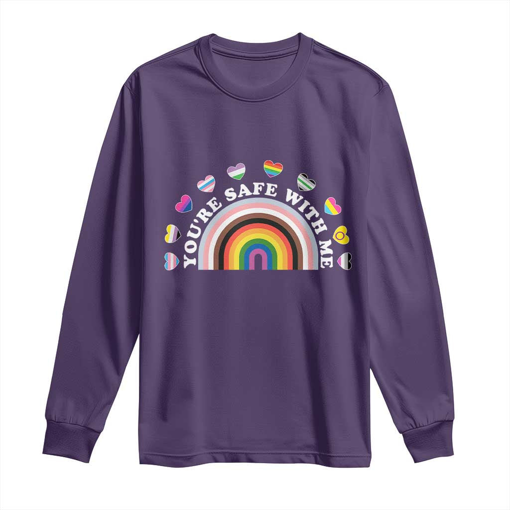 You're Safe With Me Long Sleeve Shirt LGBTQ Pride Ally Rainbow Heart TS11 Purple Print Your Wear
