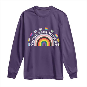 You're Safe With Me Long Sleeve Shirt LGBTQ Pride Ally Rainbow Heart TS11 Purple Print Your Wear