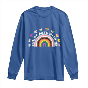 You're Safe With Me Long Sleeve Shirt LGBTQ Pride Ally Rainbow Heart TS11 Royal Blue Print Your Wear