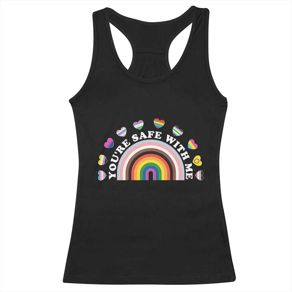 You're Safe With Me Racerback Tank Top LGBTQ Pride Ally Rainbow Heart TS11 Black Print Your Wear
