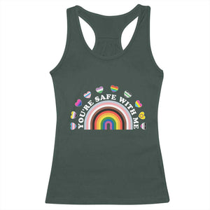 You're Safe With Me Racerback Tank Top LGBTQ Pride Ally Rainbow Heart TS11 Dark Forest Green Print Your Wear
