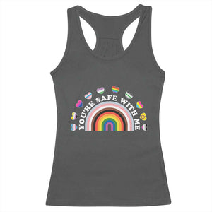 You're Safe With Me Racerback Tank Top LGBTQ Pride Ally Rainbow Heart TS11 Dark Heather Print Your Wear