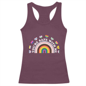 You're Safe With Me Racerback Tank Top LGBTQ Pride Ally Rainbow Heart TS11 Maroon Print Your Wear