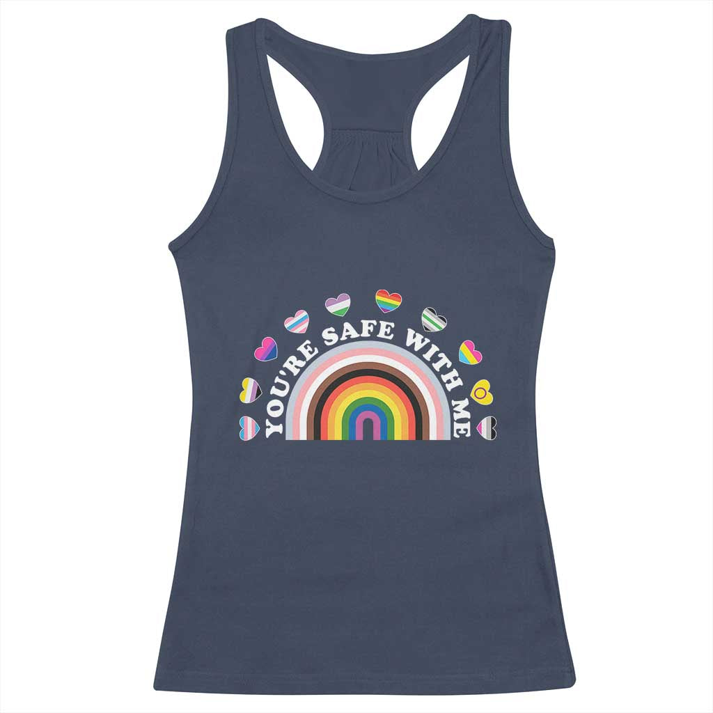 You're Safe With Me Racerback Tank Top LGBTQ Pride Ally Rainbow Heart TS11 Navy Print Your Wear