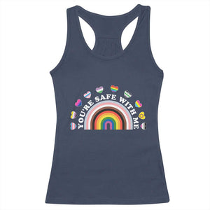 You're Safe With Me Racerback Tank Top LGBTQ Pride Ally Rainbow Heart TS11 Navy Print Your Wear