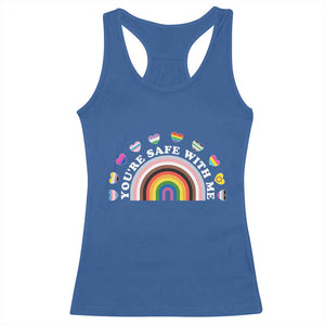 You're Safe With Me Racerback Tank Top LGBTQ Pride Ally Rainbow Heart TS11 Royal Blue Print Your Wear