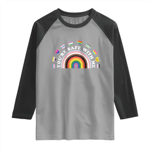 You're Safe With Me Raglan Shirt LGBTQ Pride Ally Rainbow Heart TS11 Sport Gray Black Print Your Wear