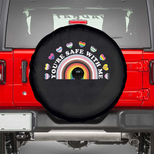 You're Safe With Me Spare Tire Cover LGBTQ Pride Ally Rainbow Heart TS11 Black Print Your Wear