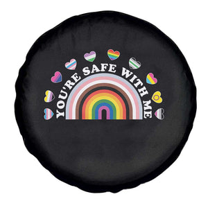 You're Safe With Me Spare Tire Cover LGBTQ Pride Ally Rainbow Heart TS11 Print Your Wear