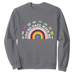 You're Safe With Me Sweatshirt LGBTQ Pride Ally Rainbow Heart TS11 Charcoal Print Your Wear