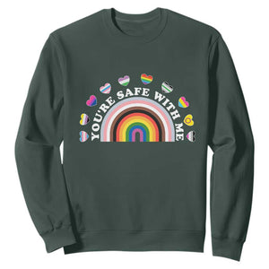You're Safe With Me Sweatshirt LGBTQ Pride Ally Rainbow Heart TS11 Dark Forest Green Print Your Wear