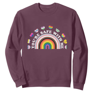 You're Safe With Me Sweatshirt LGBTQ Pride Ally Rainbow Heart TS11 Maroon Print Your Wear