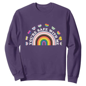 You're Safe With Me Sweatshirt LGBTQ Pride Ally Rainbow Heart TS11 Purple Print Your Wear