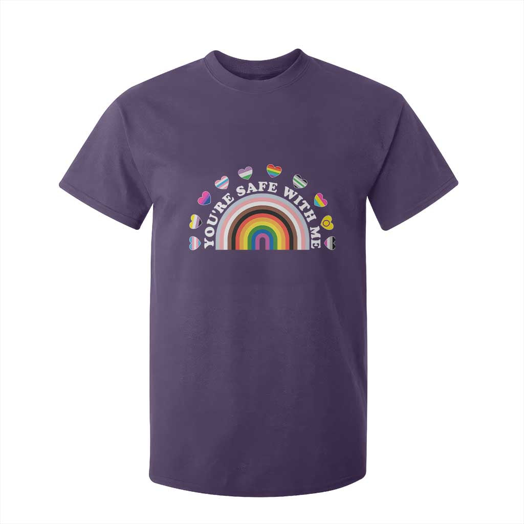 You're Safe With Me T Shirt For Kid LGBTQ Pride Ally Rainbow Heart TS11 Purple Print Your Wear