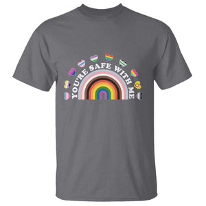 You're Safe With Me T Shirt LGBTQ Pride Ally Rainbow Heart TS11 Charcoal Print Your Wear