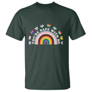 You're Safe With Me T Shirt LGBTQ Pride Ally Rainbow Heart TS11 Dark Forest Green Print Your Wear