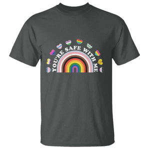 You're Safe With Me T Shirt LGBTQ Pride Ally Rainbow Heart TS11 Dark Heather Print Your Wear