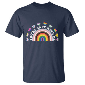 You're Safe With Me T Shirt LGBTQ Pride Ally Rainbow Heart TS11 Navy Print Your Wear