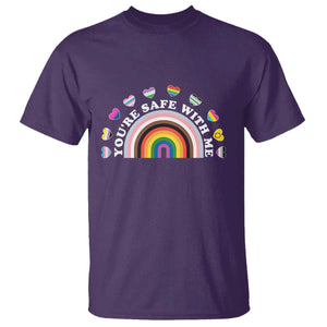 You're Safe With Me T Shirt LGBTQ Pride Ally Rainbow Heart TS11 Purple Print Your Wear