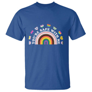 You're Safe With Me T Shirt LGBTQ Pride Ally Rainbow Heart TS11 Royal Blue Print Your Wear
