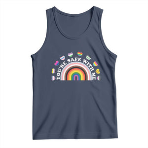 You're Safe With Me Tank Top LGBTQ Pride Ally Rainbow Heart TS11 Navy Print Your Wear