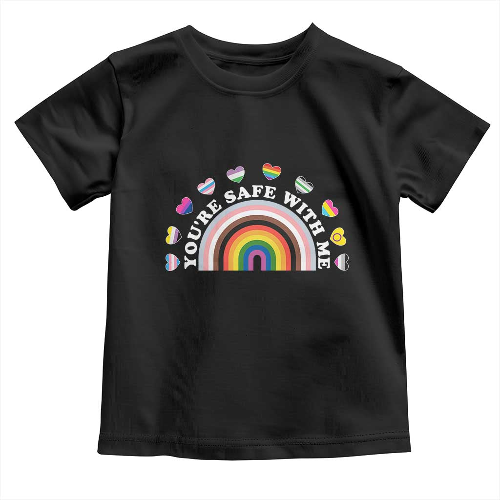 You're Safe With Me Toddler T Shirt LGBTQ Pride Ally Rainbow Heart TS11 Black Print Your Wear