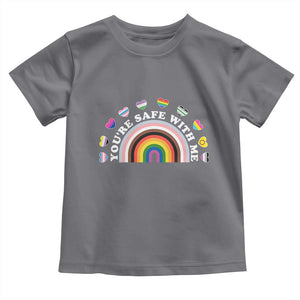 You're Safe With Me Toddler T Shirt LGBTQ Pride Ally Rainbow Heart TS11 Charcoal Print Your Wear