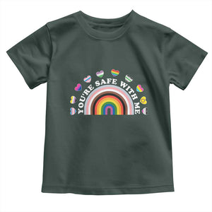 You're Safe With Me Toddler T Shirt LGBTQ Pride Ally Rainbow Heart TS11 Dark Forest Green Print Your Wear