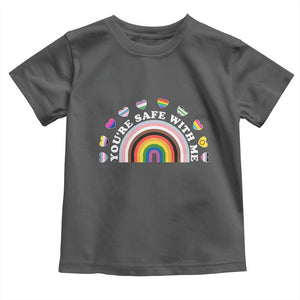 You're Safe With Me Toddler T Shirt LGBTQ Pride Ally Rainbow Heart TS11 Dark Heather Print Your Wear