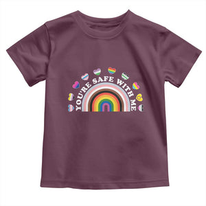 You're Safe With Me Toddler T Shirt LGBTQ Pride Ally Rainbow Heart TS11 Maroon Print Your Wear