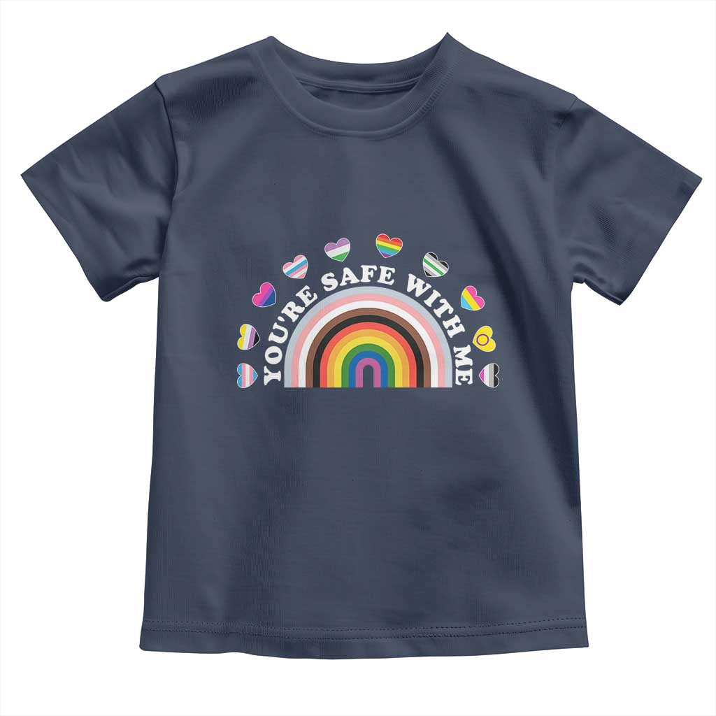 You're Safe With Me Toddler T Shirt LGBTQ Pride Ally Rainbow Heart TS11 Navy Print Your Wear