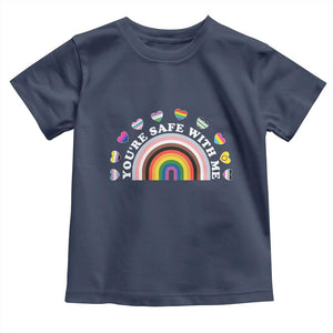 You're Safe With Me Toddler T Shirt LGBTQ Pride Ally Rainbow Heart TS11 Navy Print Your Wear