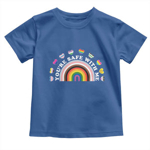 You're Safe With Me Toddler T Shirt LGBTQ Pride Ally Rainbow Heart TS11 Royal Blue Print Your Wear