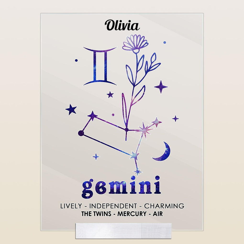 Personalized Zodiac Signs With Flowers Acrylic Plaque Birthday Gift For Girls, Daughters, Besties, Sisters CTM Acrylic Table Sign 4" x 6 " Custom - Printyourwear