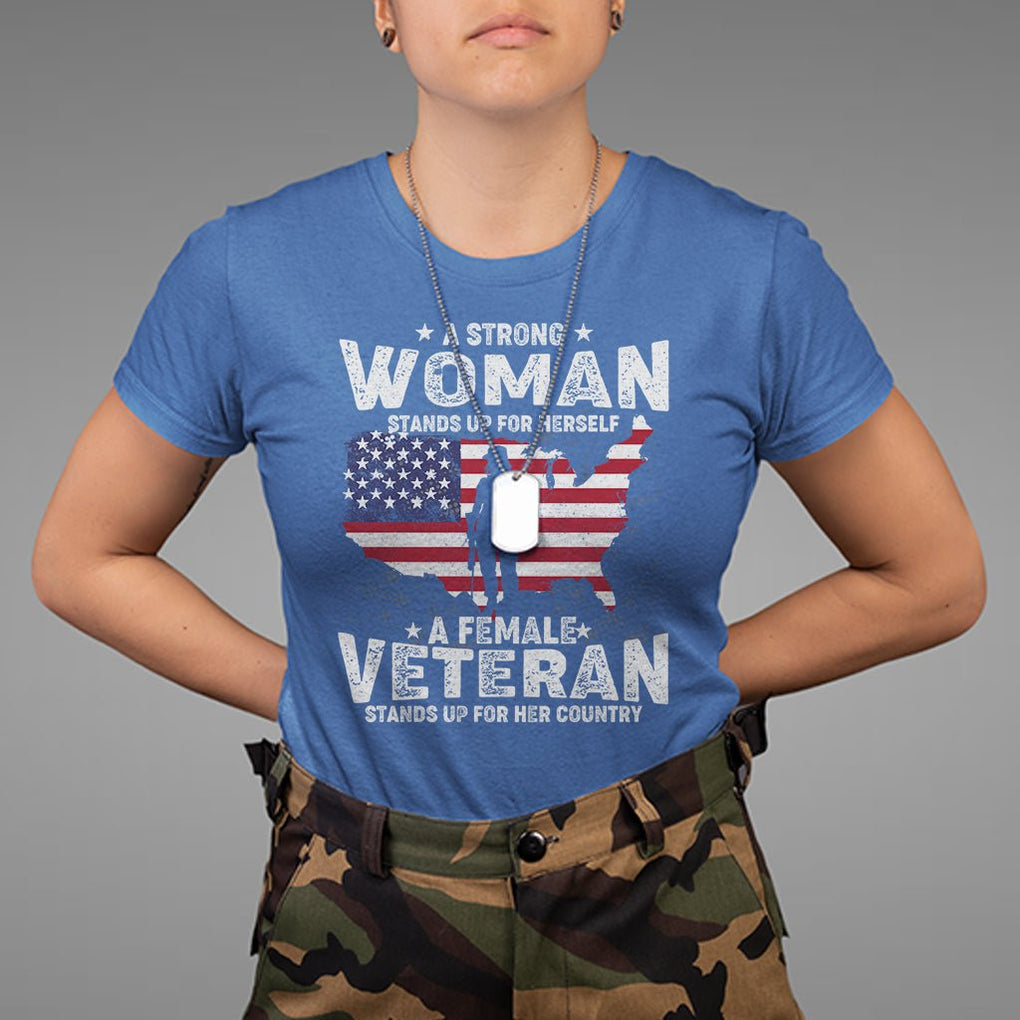 A Female Veteran Stands For Her Country Patriotic American Flag T Shirt TS02 Printyourwear