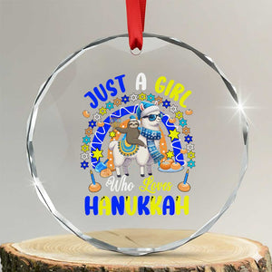 A Girl Loves Hanukkah Crystal Glass Ornament Funny Sloth On Llama Jewish Holiday Gift TS12 Transparent Glass 3'' Circle Print Your Wear