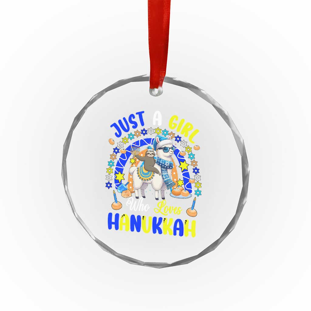 A Girl Loves Hanukkah Crystal Glass Ornament Funny Sloth On Llama Jewish Holiday Gift TS12 Print Your Wear